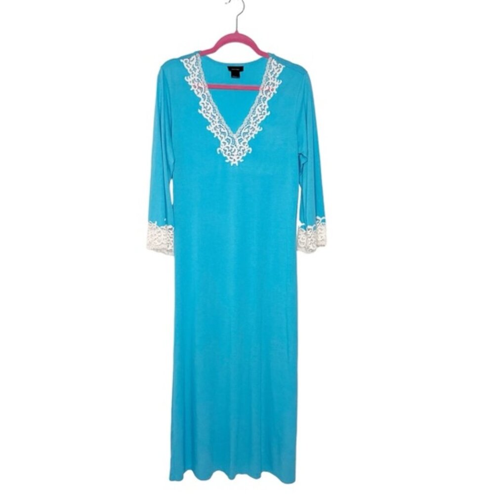NATORI BLUE WHITE LACE NIGHTGOWN SZ M
